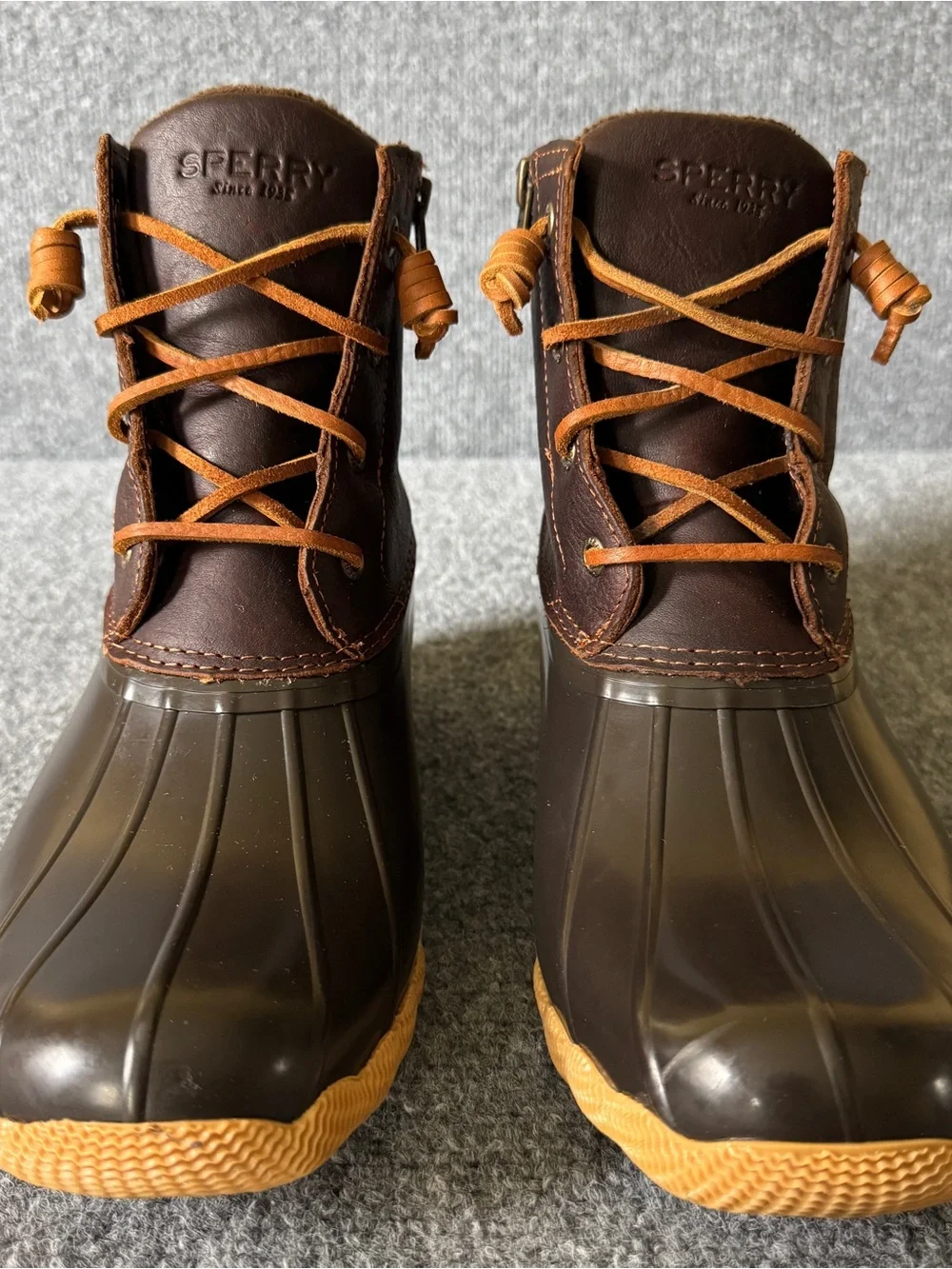 Sperry Saltwater Duck Boots Waterproof Brown Leather Side Zip Rain Boots 9